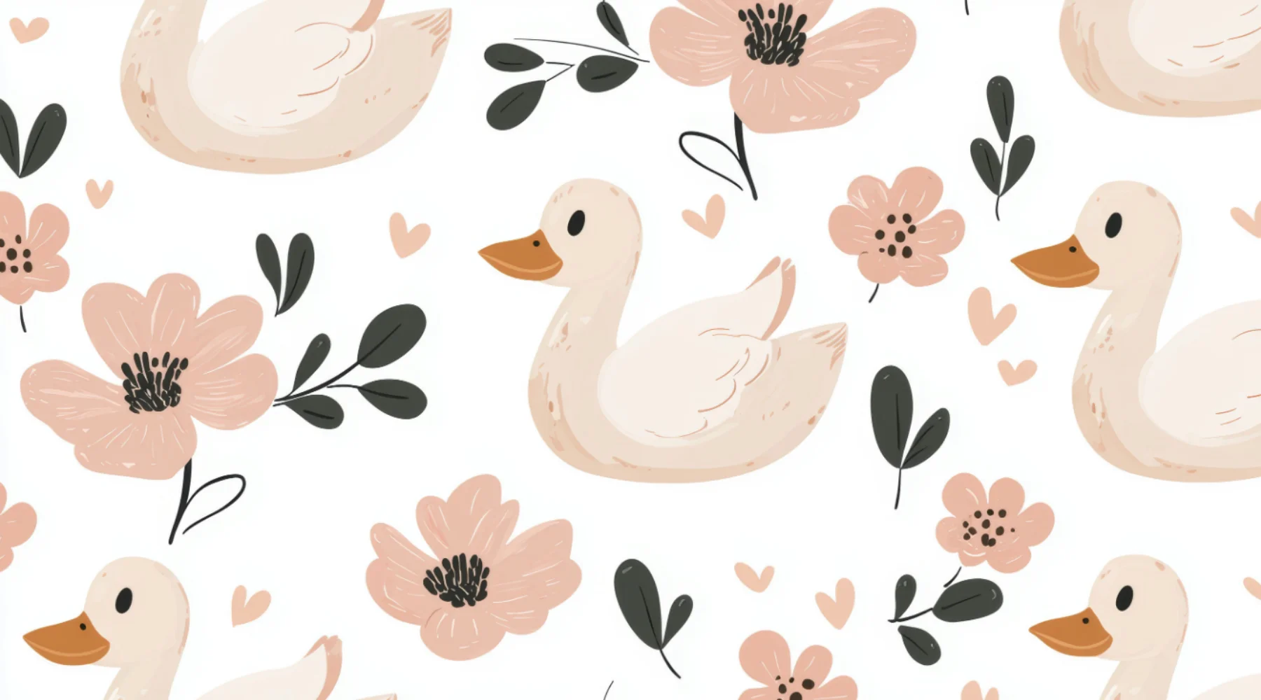 Customized size mural hand-painted cartoon white swan pink flower wallpaper princess room simple pink decoration painting murals