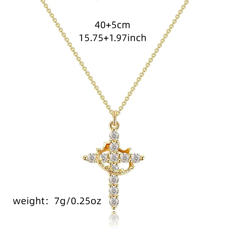 Luxus Zirkonia Kreuz Halskette für Frauen Gold Farbe Kristall Anhänger Halsband Versprechen Schmuck Bling Zubehör Party Geschenk – Detail 7