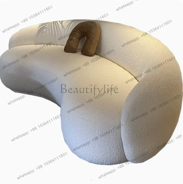 Minimalist cream style special-shaped sofa curved cashew lamb wool fabric style