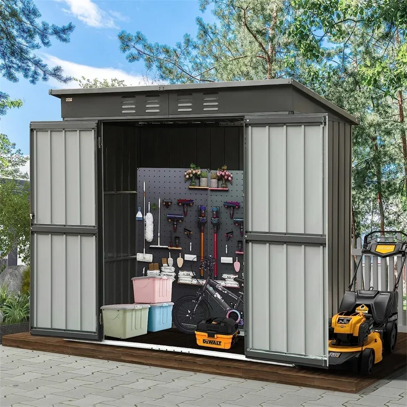 Storage Shed with Sloping Roof Galvanized Steel Frame Outdoor Garden Shed Metal Utility Tool Storage Room For backyard gardens