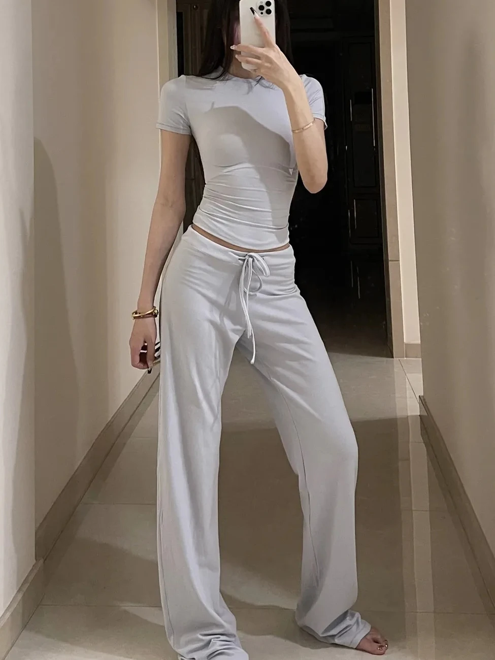 

Dstring Casual Soft Sports Women's Pants Summer Comfortable Loose Straight Leg Wide Leg Long Trousers Yoga Fitn