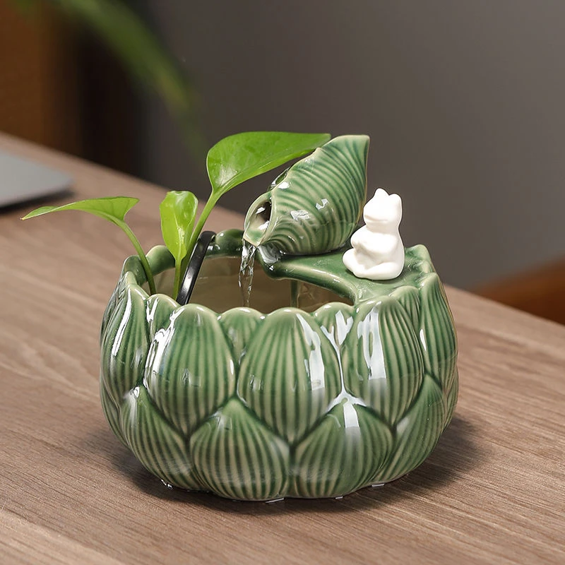 Office Ceramic Fountain Meditation Calming Waterfall Hydroponic Vase Fish Tank Feng Shui Water Feature Home Decor Powered - view 4