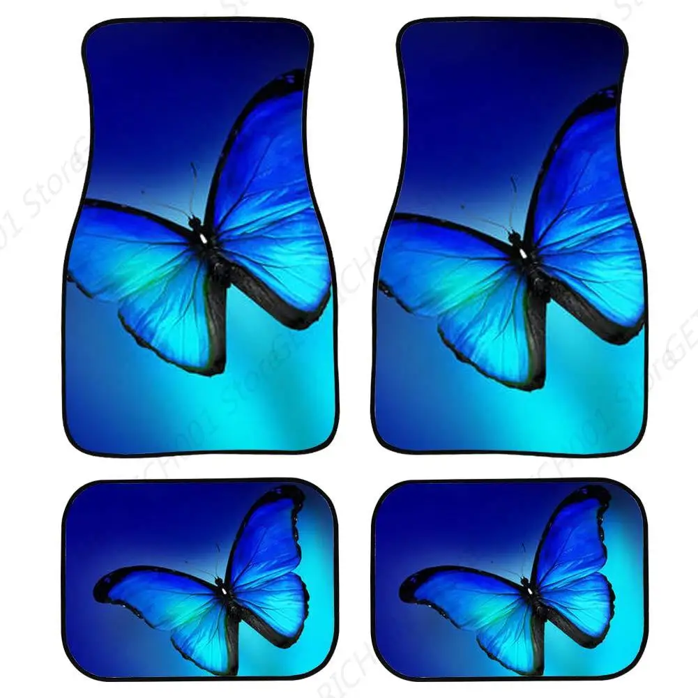 

Butterfly Car Floor Mat 4pcs Blue Automotive Deco Accessories All Weather Rubber Front/Rear Floor Mat Universal Fit