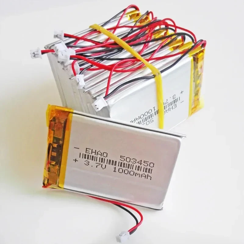10 x 3.7V 1000mAh LiPo Rechargeable Battery 503450   + JST 1.25mm 2pin Plug For Mp3 DVD PAD camera recorder speaker Fan LED Ligh