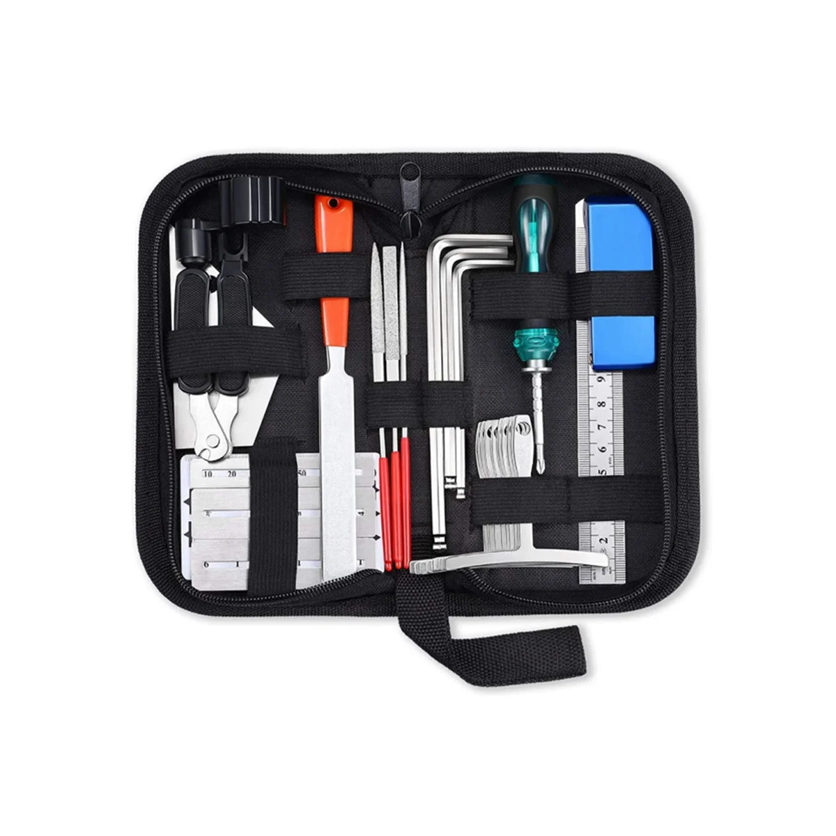 Guitar Repair Tool Kit, String Changing Tool, Wrench, Grinding File, Measuring Ruler, Stringer, Leveling Ruler, 25 in 1-ABWY