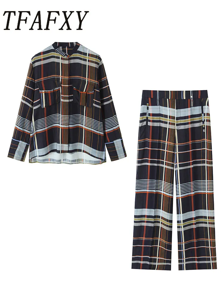 

TFAFXY женские комплекты брюк в сетку, модная рубашка с карманами в сетку, топ, женский костюм, повседневный комплект из двух предметов, женская одежда