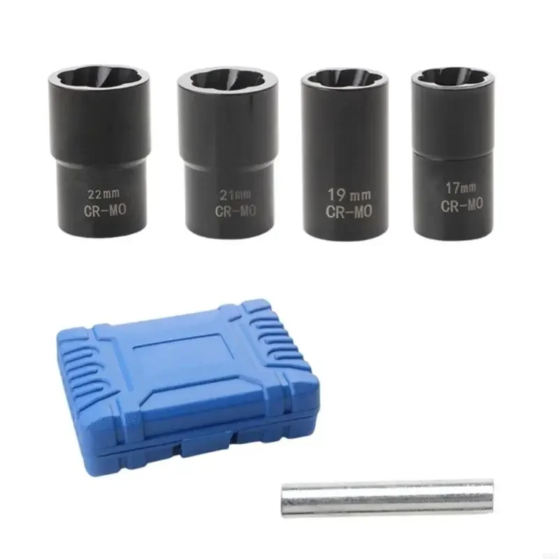 

Nonslip Grip Socket Tool 4 Size Spirals Fluted Design Removes Rounded Bolts Includes Storage Case Extractors Tool