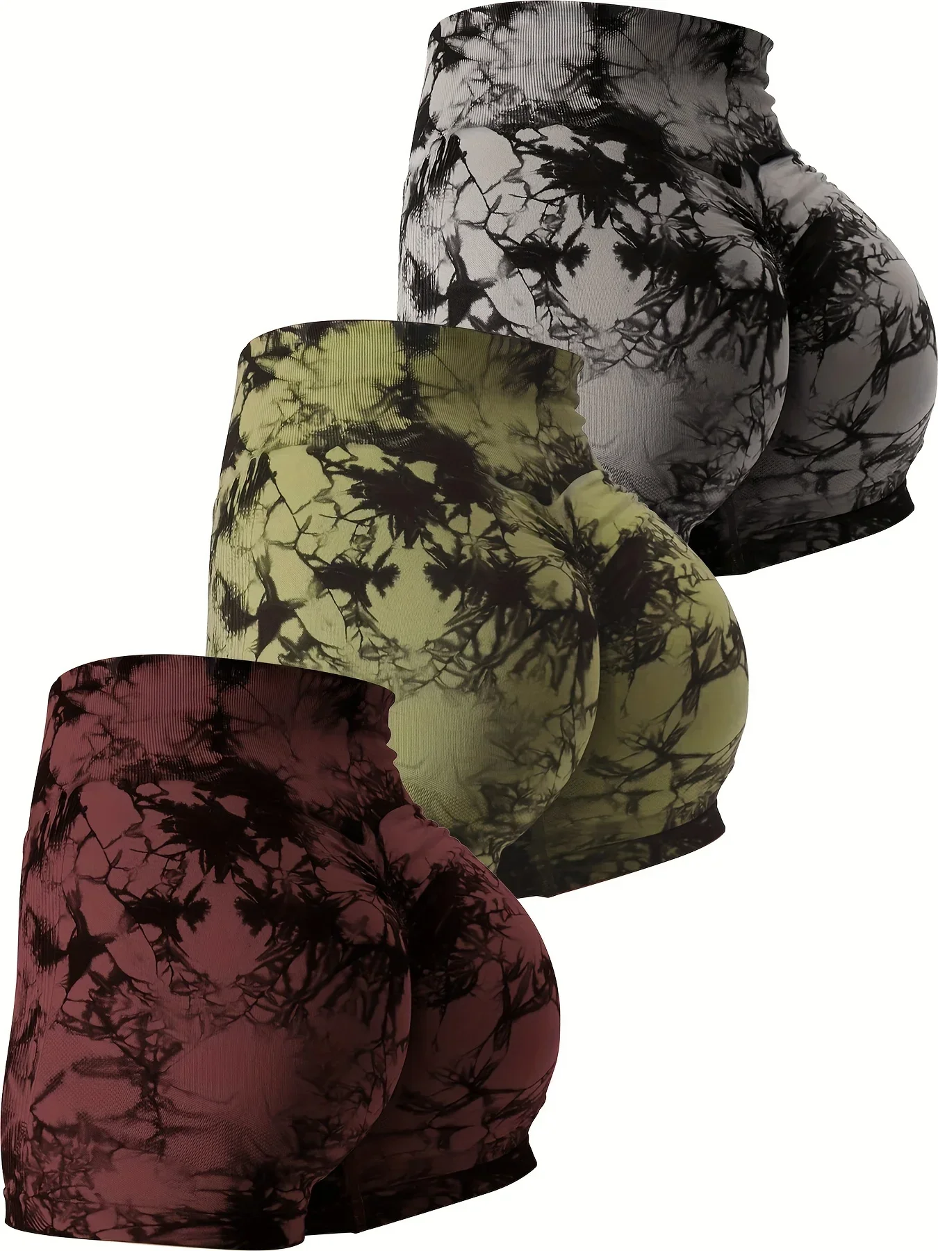 Pantaloni fitness da donna ad alta elasticità, vestibilità attillata, pantaloncini da yoga per esercizi da ciclismo, pantaloncini traspiranti a vita alta, set da 3 pezzi