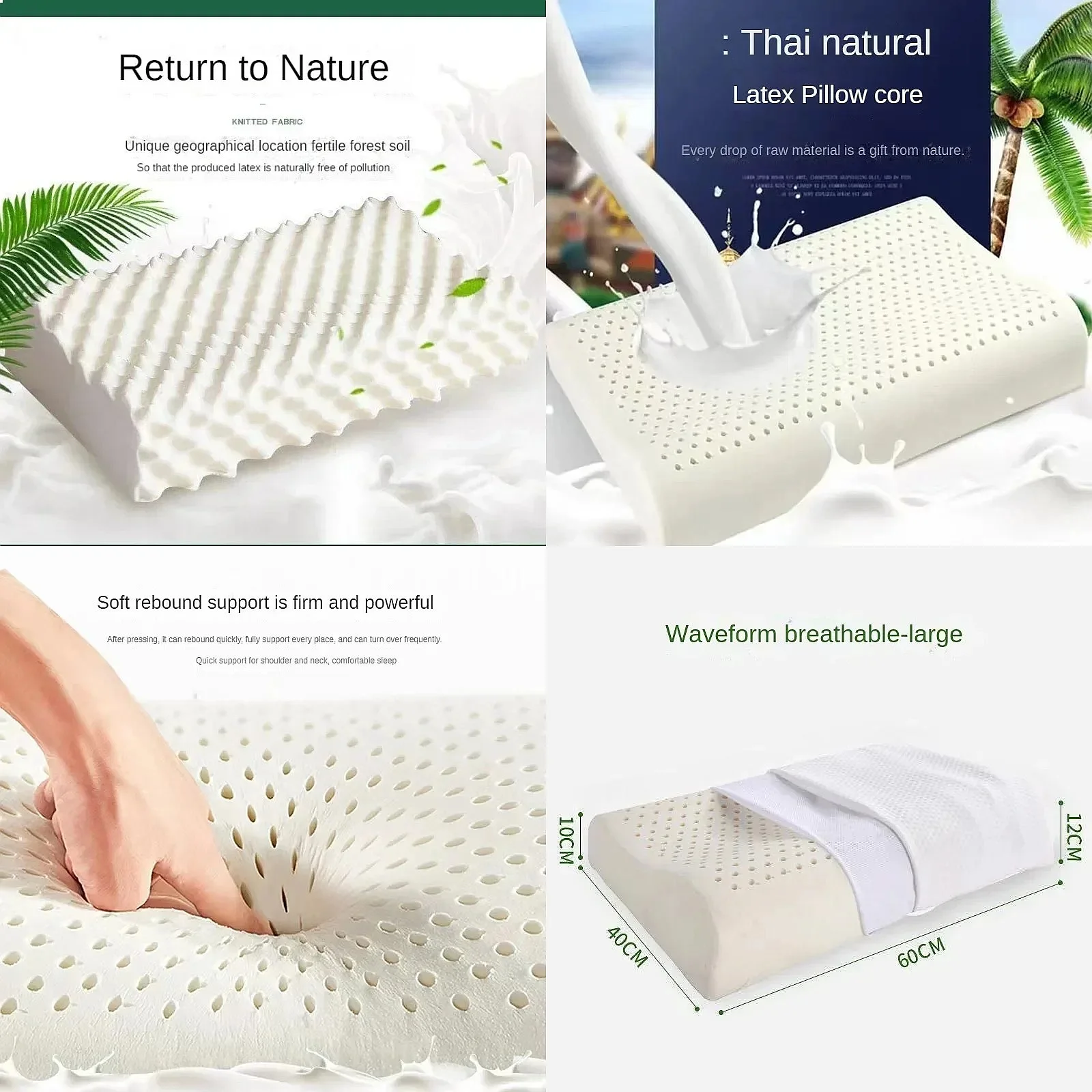 Natural Latex Pillow Ergonomic Neck Support Pillow for Side Back Stomach Sleepers, Breathable Bed Pillow Relieves Neck Pain