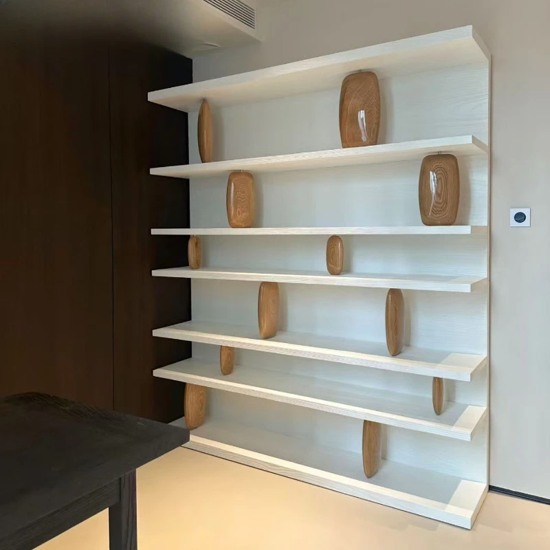 Italian high-end solid wood bookshelf floor-to-wall modern light luxury high-end art villa multi-layer storage shelf