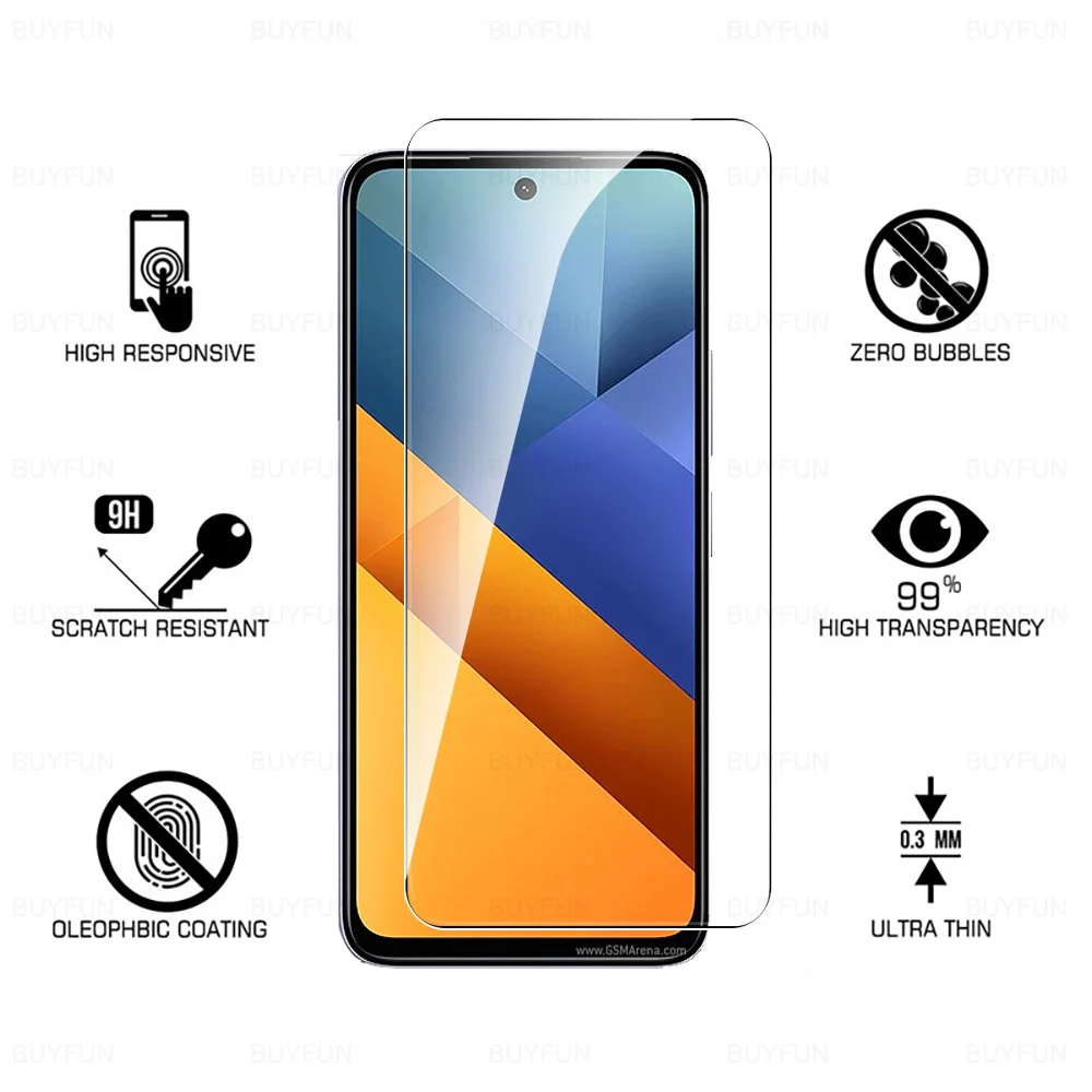 6in1 Camera Glass for Poco M6 4G Full Cover Tempered Glass for Xiaomi Poco M6 PocoM6 Little M 6 6M 6.79'' Phone Screen Protector