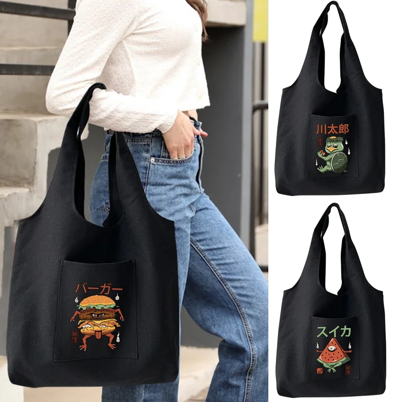 

Women's Shoulder Bags Commuter Vest Bag Cute Monster Print Eco-friendly Large Capacity Shopping Handbags Casual Canvas Tote Bag