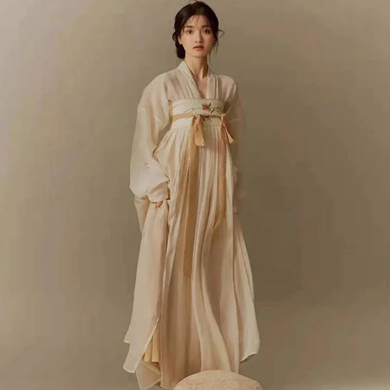111 www Ancient Apricot Hanfu Suit Traditional Chinese Tang Costume Spring Autumn Long Horse Face Skirt Classic Gentle Vintage C