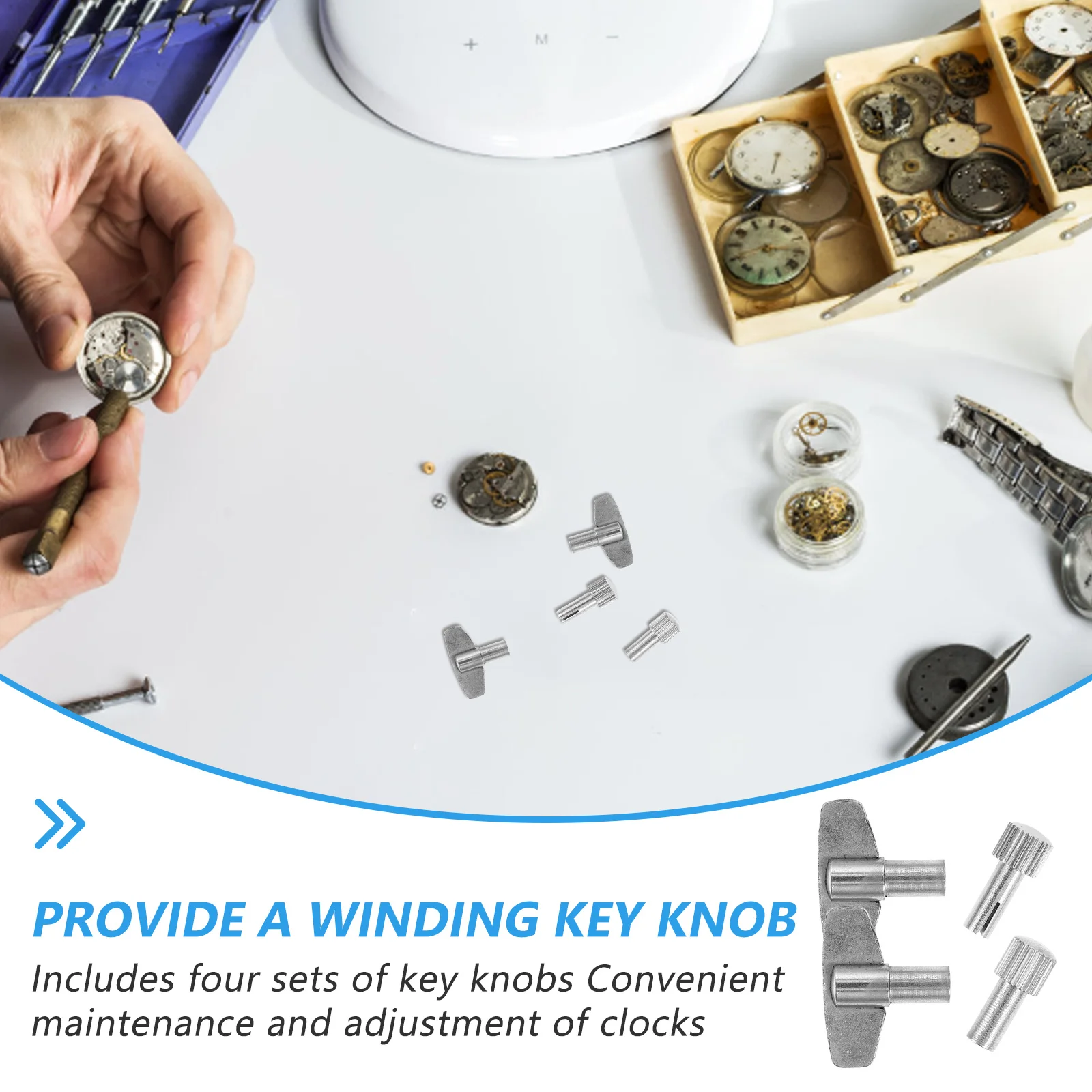 

1Set Steel Clock Winding Key Durable Metal Winder Tool Scratch Resistant Clock Repair Kit Replacement Accessory for Wall and