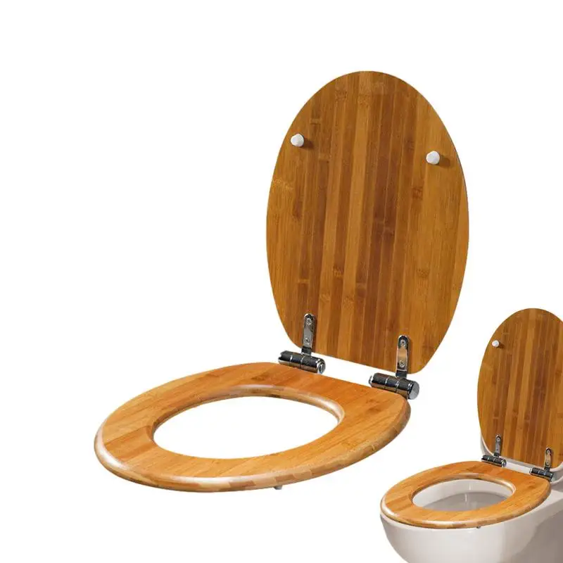 

Wooden Toilet Seat Oval Molded Durable Anti pinch Soft Close Wood Toilet Seat With Stainless Steel Chrome Hinges For Bathroom