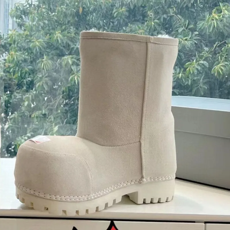 

Genuine leather fashion Snow Boots Thick-sole Cotton Shoes Height-enhancing couple Warm Big Head Design Long Boots