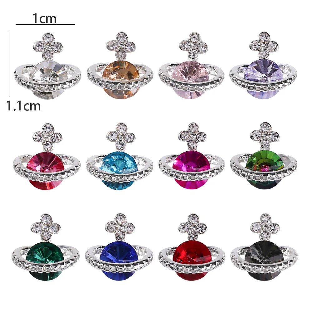 10 Stuks Planeet Nagel Steentjes 3d Nagel Bedels Legering Sieraden Edelstenen Glitter Diamant Nagel Onderdelen Manicure Diy Art Decoraties Benodigdheden