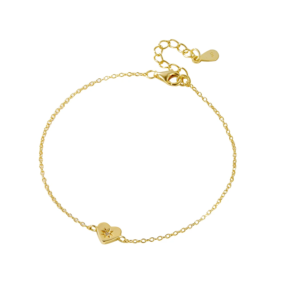 

S925 Sterling Silver 14K Gold Plated Heart Shaped Bracelet for Women Simple Fashion Luxury Sensation Jewelry Accessory