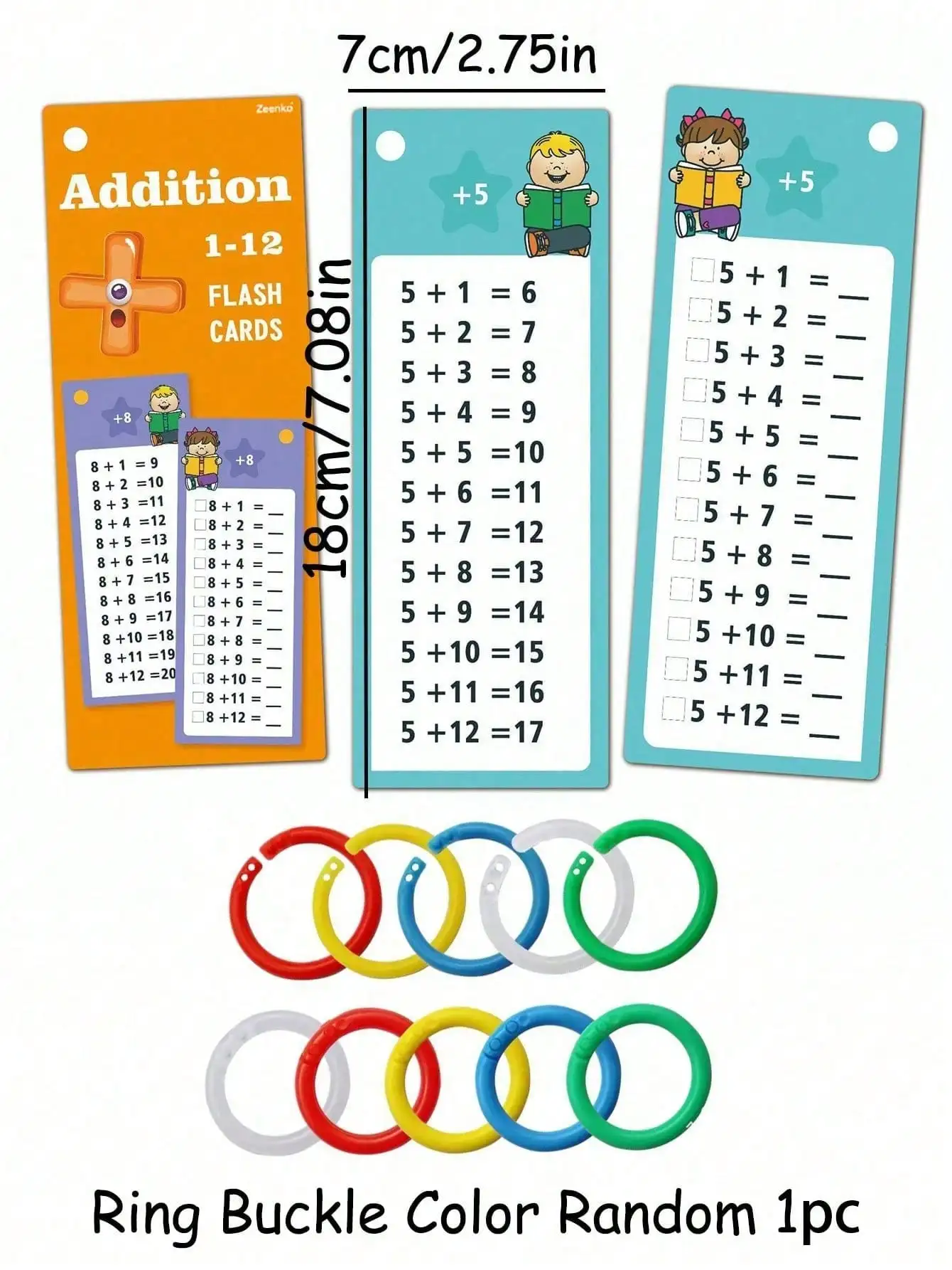 Math Flash Cards for Kids – Addition Subtraction Multiplication Division Learning Toys (Random Pen & Ring Color)