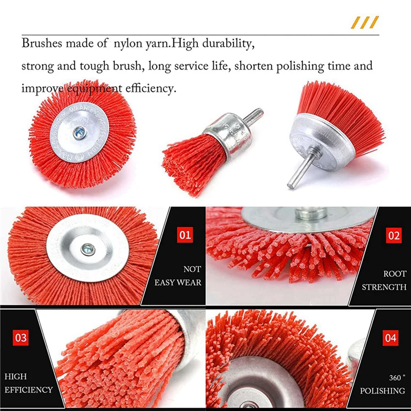 

6 Piece Nylon Filament Abrasive Wire Brush Wheel & Cup Brush Set With 1/4 Inch Shank For Removal Of Rust/Corrosion/Paint-AT30