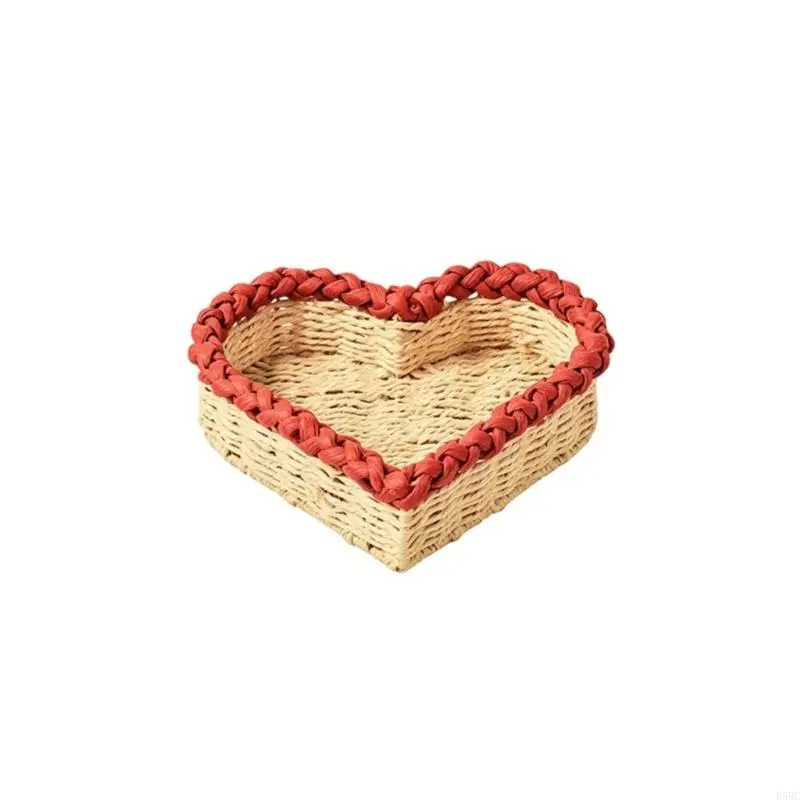 Handmade Paper Cord Handwoven Heart Basket For Storing Jewelry Cosmetics And Small Accessories