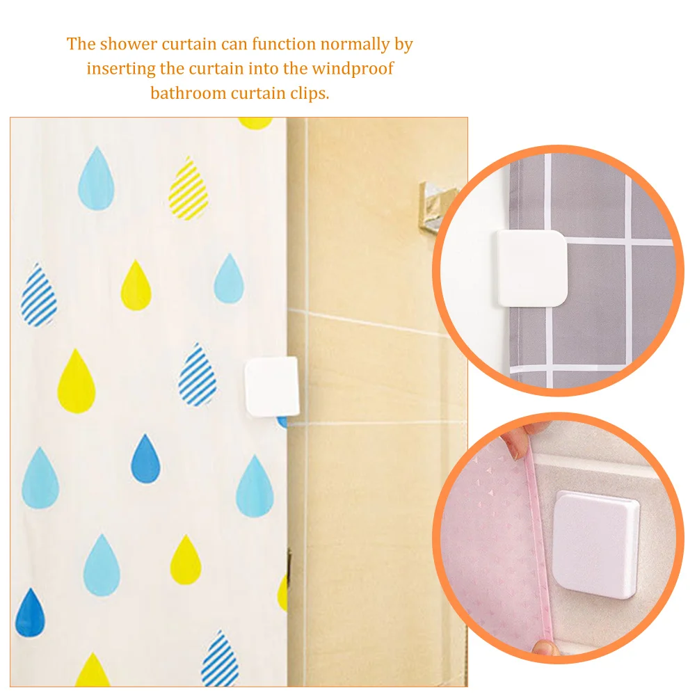 6 Pcs Shower Curtain Fixing Clip Adhesive White Curtains Splashproof Windproof Stop Protect Clips Weights