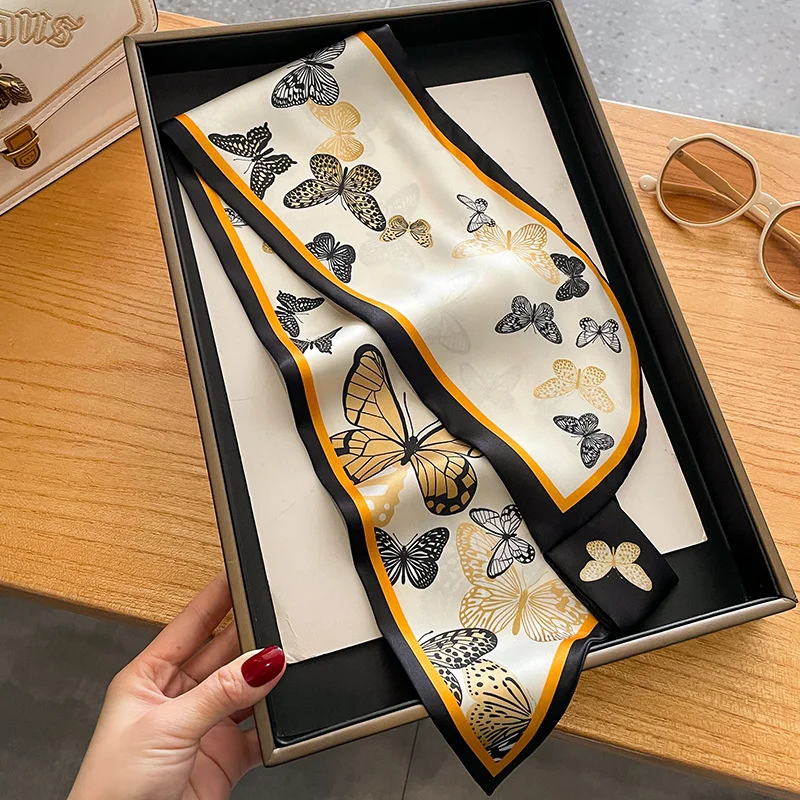 Schmetterling Design Satin Seide Halstuch Schal für Frauen Luxus Band dünne Hand Stirnband Foulard Schal Haar bänder Zubehör