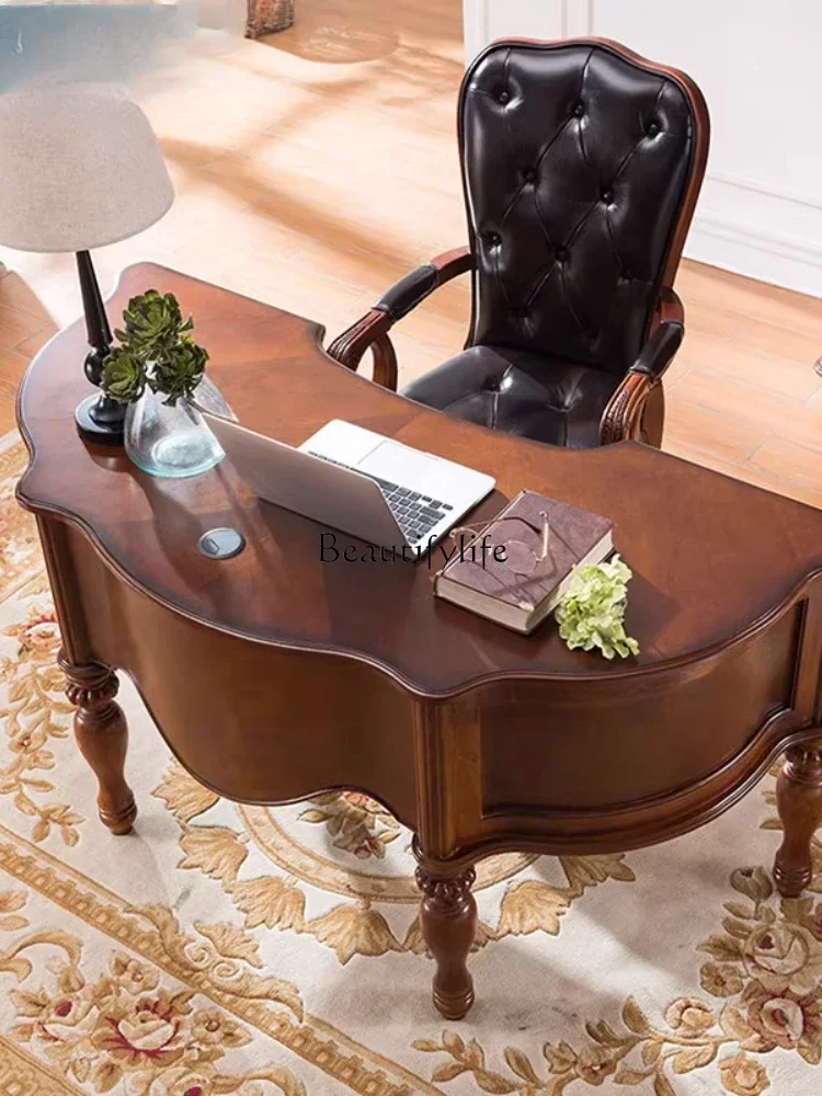 LJYAmerican country solid wood 1.5m curved table, retro desk