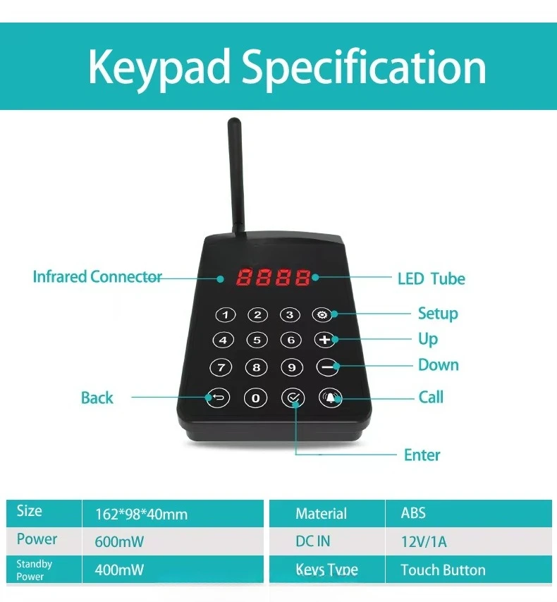 Long distance wireless restaurant call guest paging service customer vibration queue buzzer coaster pager