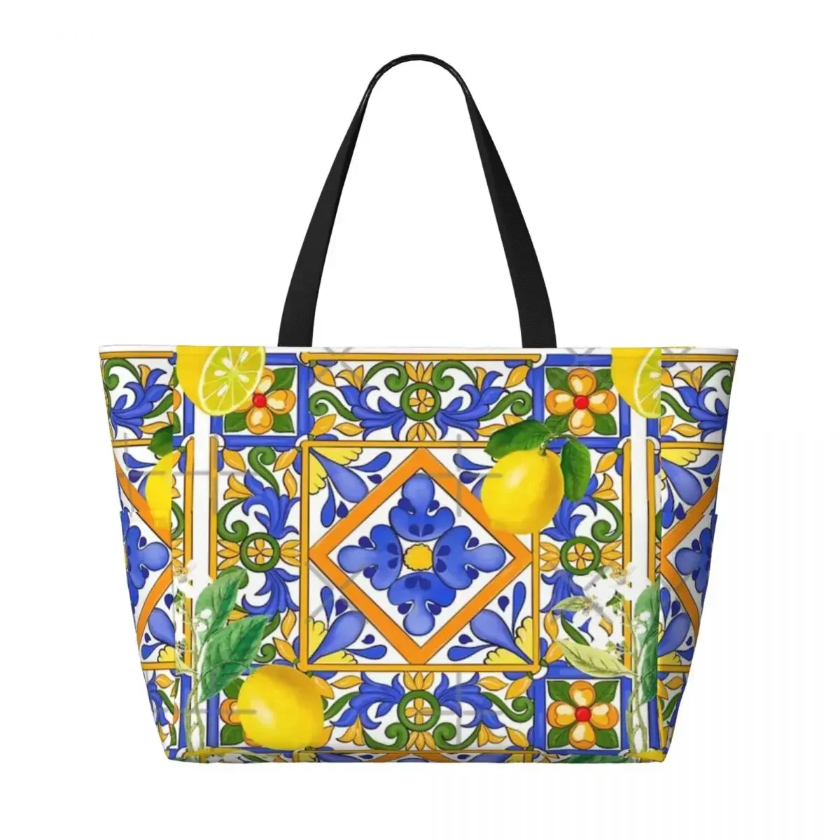 Summer Sicilian Tiles Citrus Oranges Beach Travel Bag, Tote Bag Trendy Shopping Gifts Shoulder Bag Multi-Style Pattern