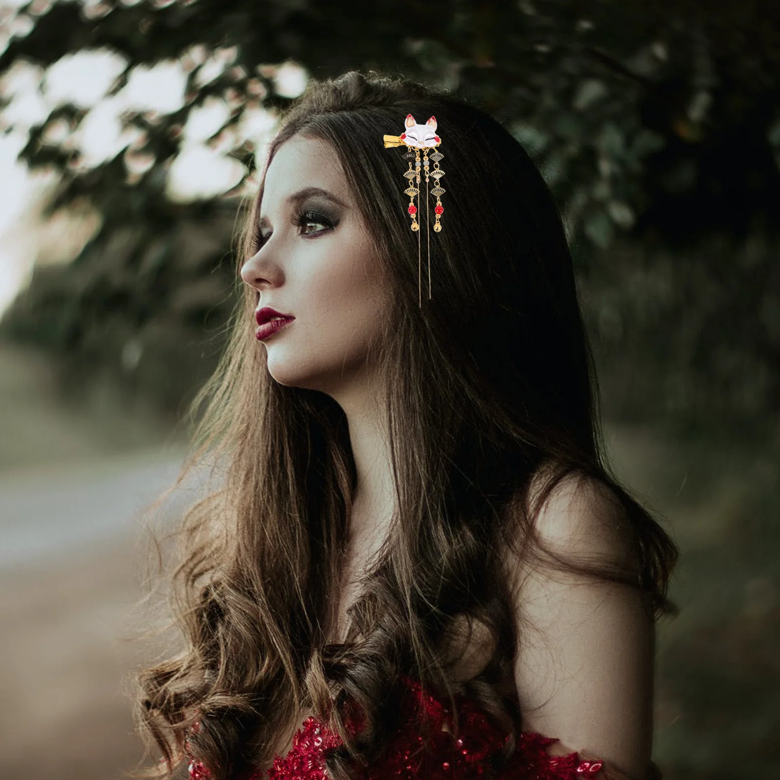 

2pcs Fox Hair Clip Alloy Tassel Hairpin Cute Cartoon Mask Design Chinese Style Headdress For Women Girls Festival Party Decor