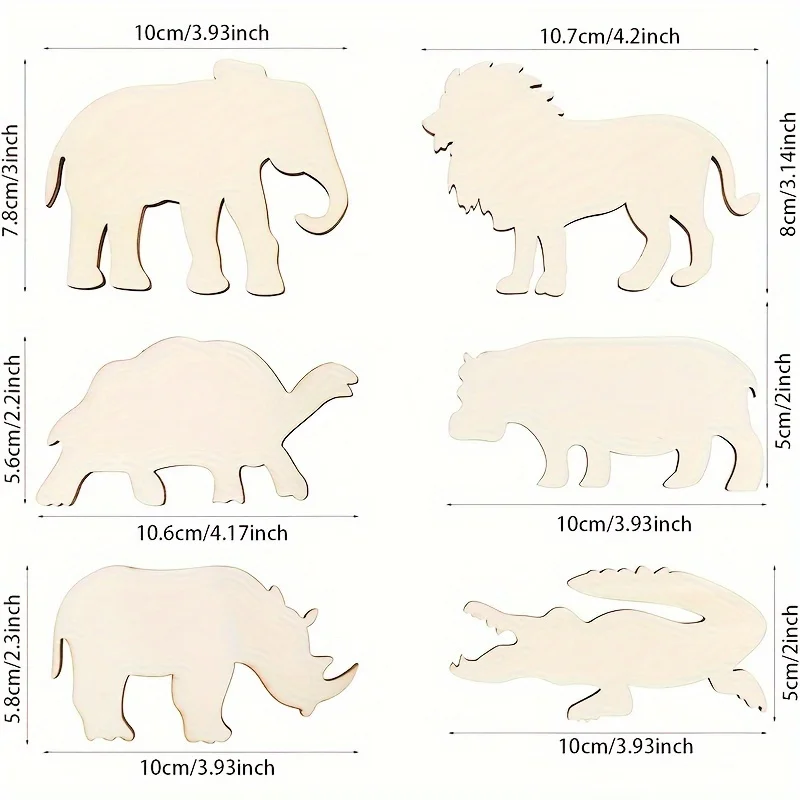 Imagem -02 - Selva Enfeites de Animais Madeira Elefante Rinoceronte Leão Hipopótamo Crocodilo Tartaruga Safári Artesanato 24 Unidades