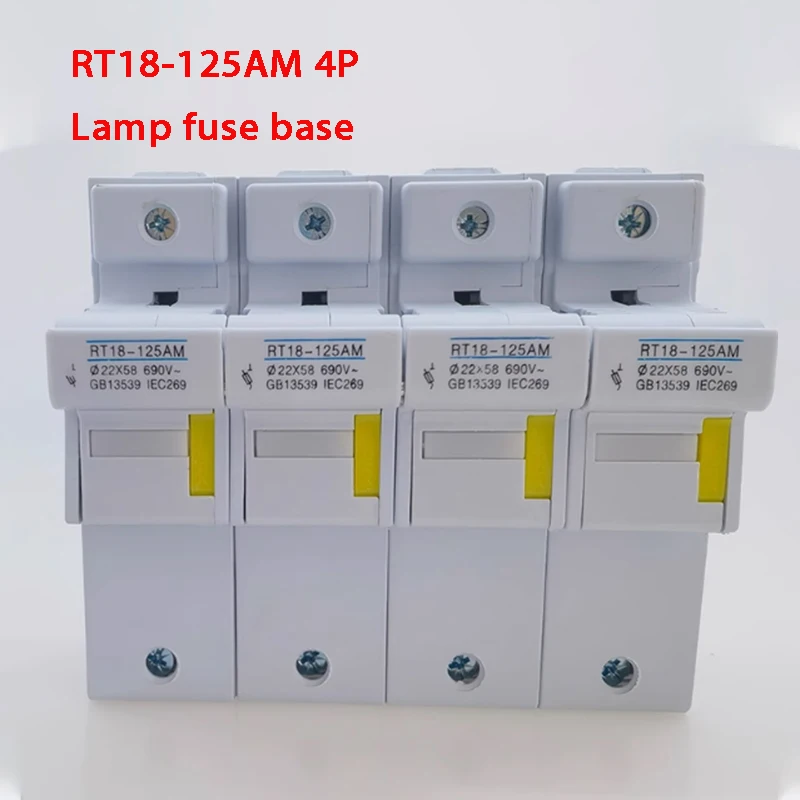 RT18-125AM 4P Lamp fuse base fuse core 22 * 58mm RT18 RT14  Fuse base RT18-125A 4P rail type fuse