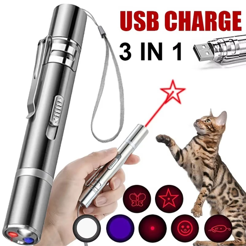 Cat Toys Laser Pointer with 5 Adjustable Patterns USB Recharge Laser Long Range Training Chaser Interactive Toy Dog Laser Pen image 5