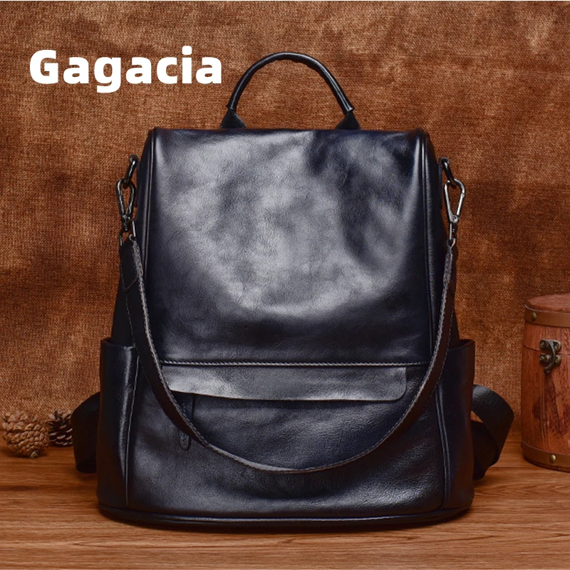 

GAGACIA Cowhide Large Capacity Ladies Travel Luxury Bags For Women Retro Schoolbags Girl Backpacks New Genuine Leather Backpack