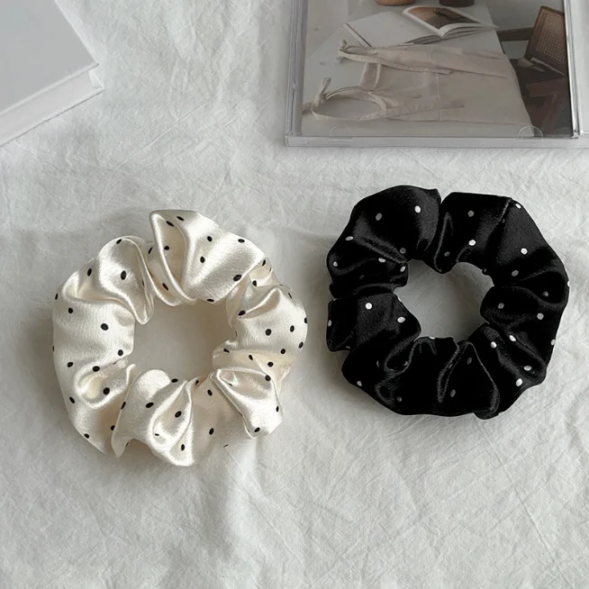 Black And White Polka Dot Lace-Braided Hair Band for Teenage Girls Sophisticated Ponytail Holder Elegant Fashion Hair Rope