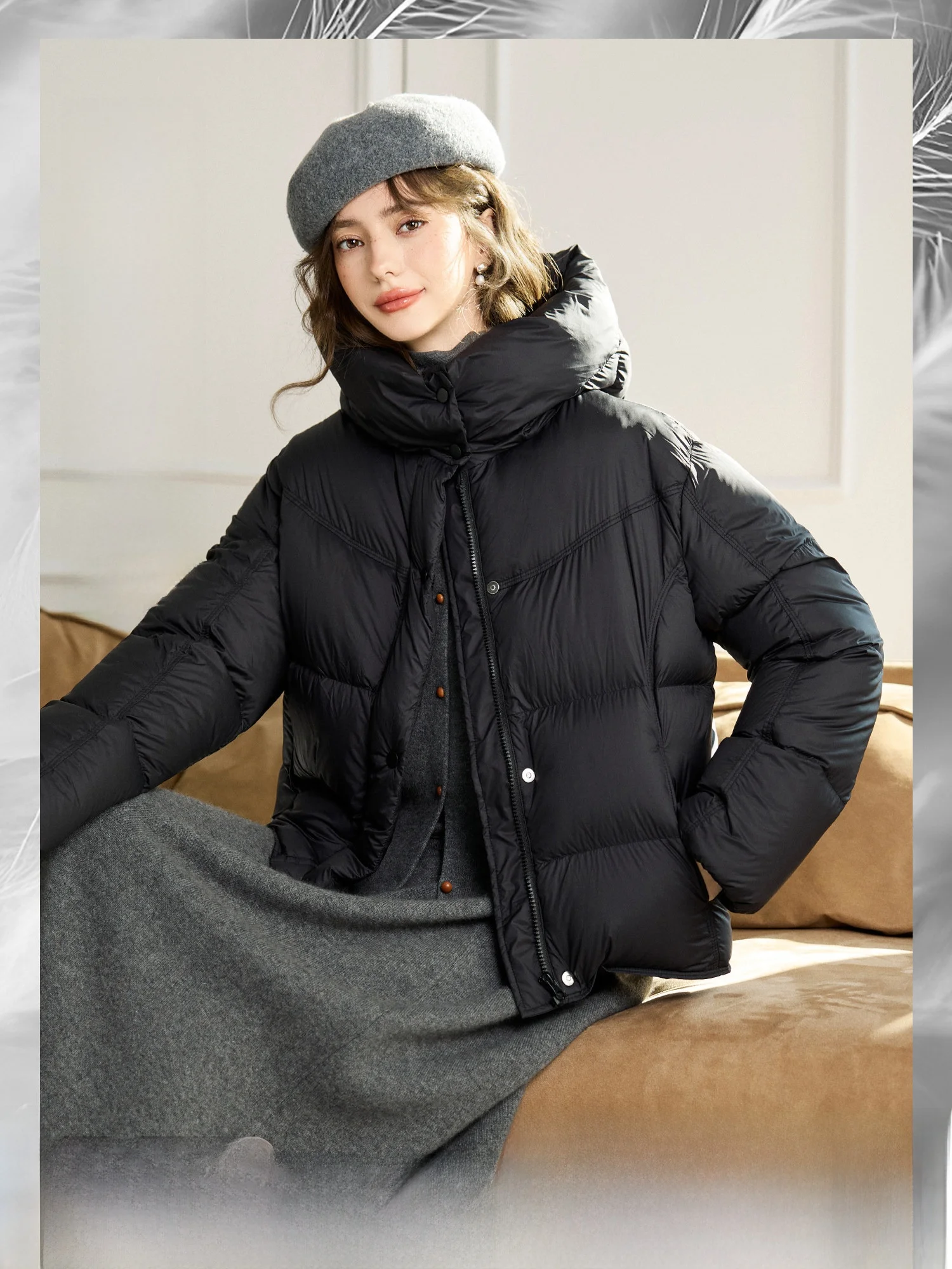 

Pumpkin Valley Warm Feather down Jacket Women's Thick Winter Coat Long And Short Duck down Coat with Hood High Puffiness