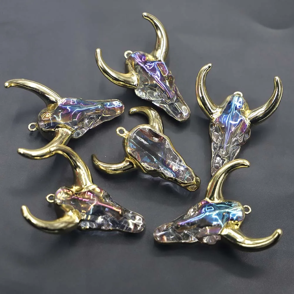 Free Shipping Natural Stone Semi-gem Bull Head Pendant Vintage Luxury Necklace DIY Fashion Accessories Making Wholesale 3Pcs/Lot