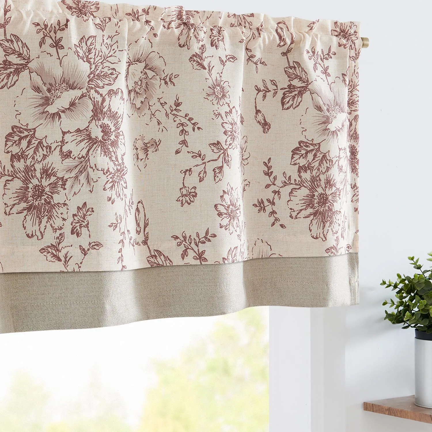 JINCHAN Double Layer Kitchen Curtains Linen Floral Valance Short Window Curtain For Living Room Cafe Farmhouse Room Darkening