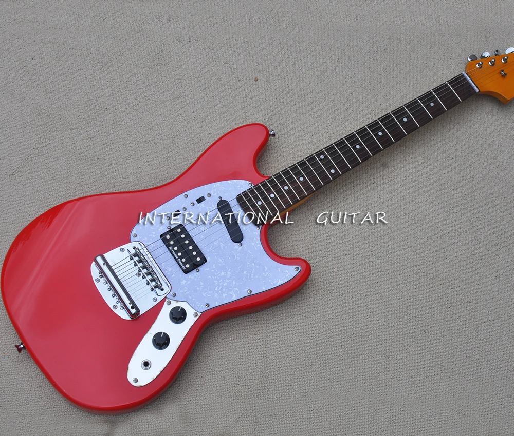 Red 6 Strings Electric Guitar with Rosewood Fretboard,White Pearl Pickguard,Customizable