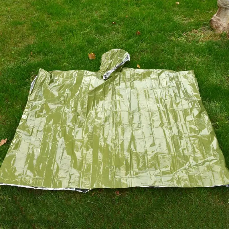 Emergency Water Proof Raincoat Aluminum Film Disposable Poncho Cold Insulation Rainwear Blankets Survival Tool Camping Equipment