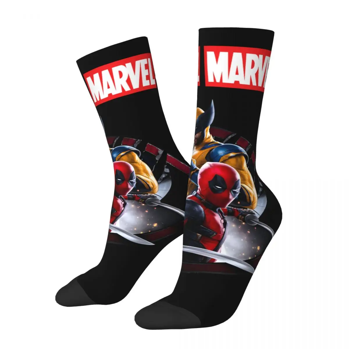 WolverineMen\'s compression Socks Unisex Marvel X-man Deadpool & Wolverine Street Style Seamless Printed Novelty Happy Crew Sock