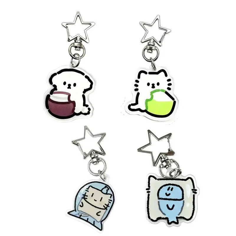 New Good Friend Series Acrylic Keychain Coconut Creative Puppy Kitten Backpack Cartoon Jewelry Accessory Flat Decoration Pendant