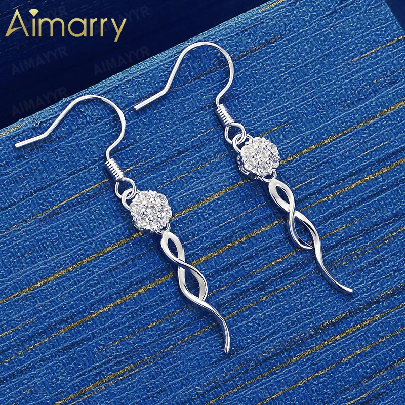925 Sterling Silver Set with AAA Zircon Ball Twisted Curve Earrings for Women's Parties Weddings High-quality Fashion Jewelry