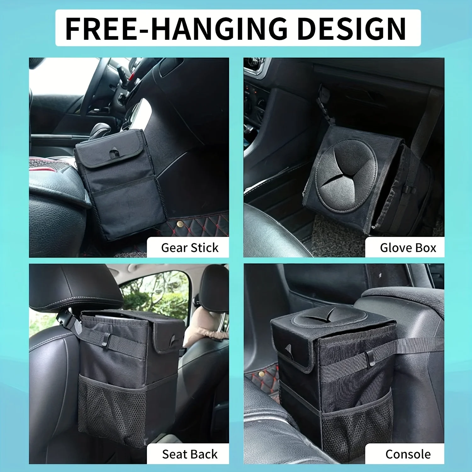 Collapsible car trash can with lid