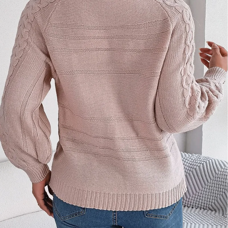 Women's slim fashion sweater Autumn/Winter 2023 new elegant solid color Fried Dough Twists button lantern sleeve pullover