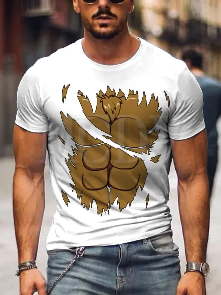 

2023 Summer Men's Superbear Leather Bear T-Shirt The Colorful The Best He Him Hole LGBT3D Printed T Shirt