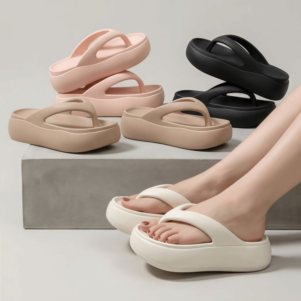  Height-increasing Platform Slippers Non-slip Soft Sole Beach Sandals 5CM EVA Lightweight Women's Flip Flops Indoor Outdoor 