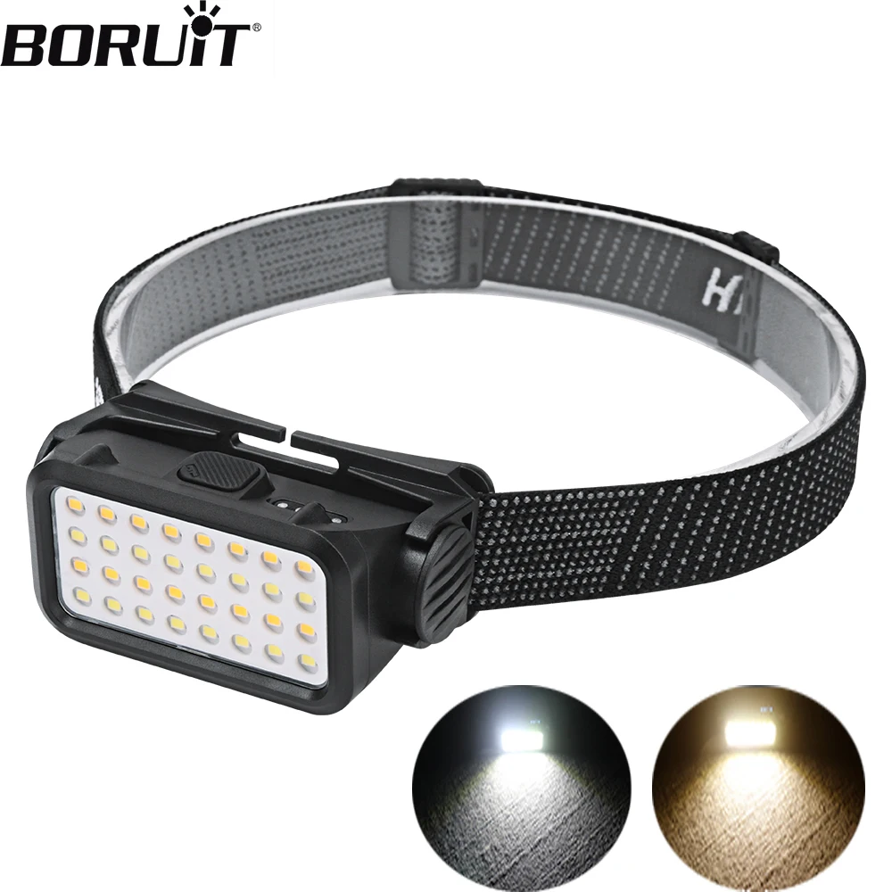 BORUiT K351 LED Headlamp 300LM 5 Lighting Modes USB Rechargeable Super Bright Head Lamps for Night Walking Camping Emergency Use