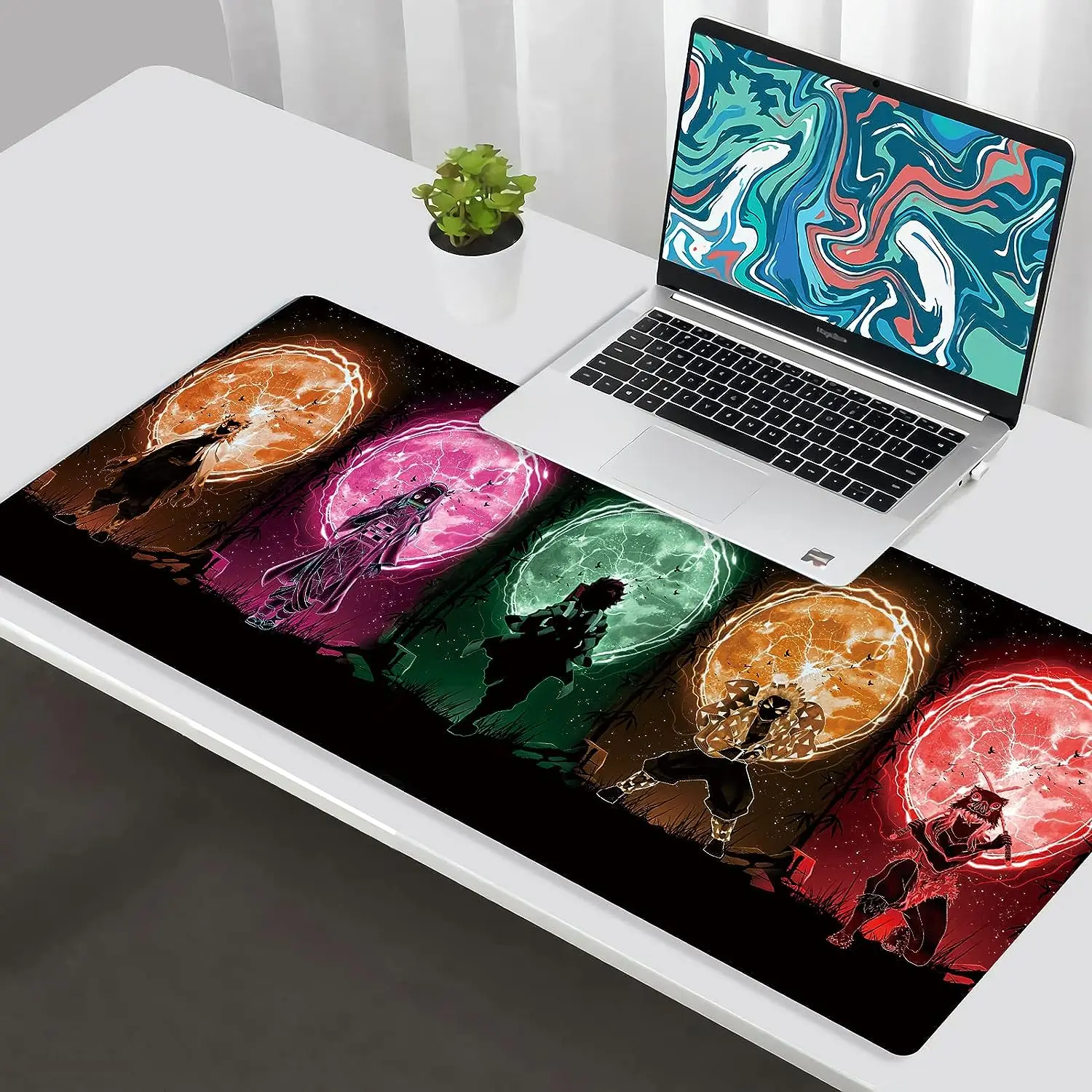 Anime Demon Slayer Gaming Mouse Pad Non-Slip Rubber Mouse Pad with Stitched Edges Waterproof Mouse Mat for Office 31.5